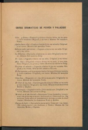 Obras dramaticas de Perrín y Palacios