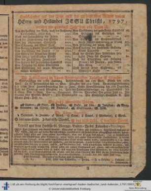 Landkalender auf das Jahr nach der gnadenreichen Geburt unsers Herrn und Heilandes Jesu Christi, 1797.