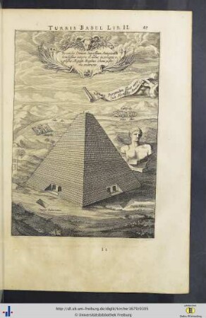 Textkupfer: Ägyptische Pyramide und Sphinx.