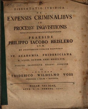 Diss. iur. de expenses criminalibus in processu inquisitionis