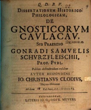 Diss. hist. philol. de Gnosticorum caulacau