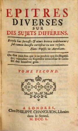 Epitres diverses sur des sujets différens, 2