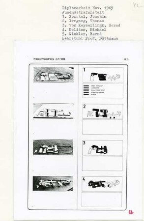 Jugendstrafanstalt, Berlin-Charlottenburg (Diplomarbeit bei Werner Düttmann): Massenmodellreihe, Modellfotos 1 - 4, 1:1000