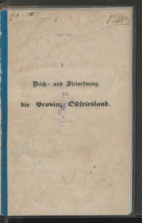 Deich- und Sielordnung für die Provinz Ostfriesland