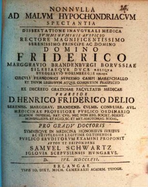 Nonnvlla ad malvm hypochondriacvm spectantia : dissertatio inavgvrali medica ... pro gradv doctoris ...