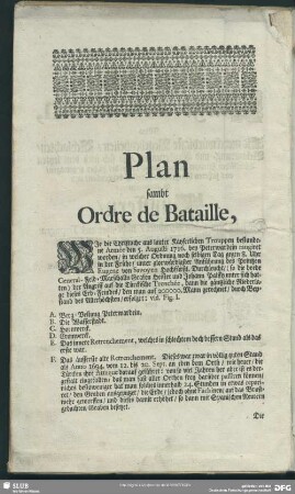 Plan sambt Ordre de Bataille