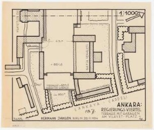 Gesamtbebauungsplan Ankara Teilbebauungsplan Regierungsviertel: Lageplan 1:1000, Regierungsviertel, Terrassen mit Garagen am Vilayet-Platz