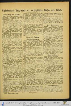 Alphabetisches Verzeichniß der vorzüglichen Messen und Märkte.