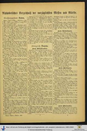 Alphabetisches Verzeichniß der vorzüglichen Messen und Märkte.