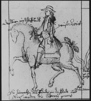 Kleidertrachten des Amtes Eilenburg : Kleidertrachten des Amtes Eilenburg. Zeichnung (1722; J. A. Richter). Reiter (Hochzeitsbitter?)