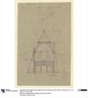 Gewerbeausstellung Dombauhütte, München, Empore, Querschnitt, Lichtpause, M 1:100