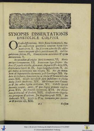 Synopsis Dissertationis Epistolicae Culpisii.
