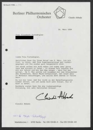 Brief an Elisabeth Furtwängler, 15.03.1994