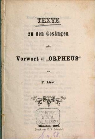 Texte zu den Gesängen nebst Vorwort zu "Orpheus"