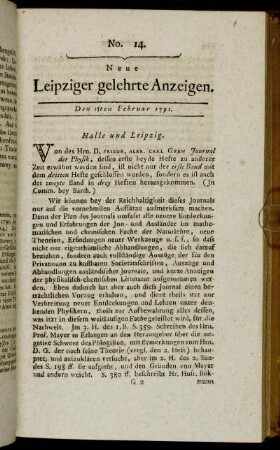 No. 14. Den 18ten Februar 1791.