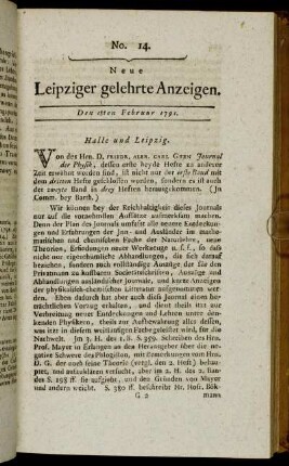 No. 14. Den 18ten Februar 1791.
