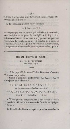 Sur une identité de Waring.