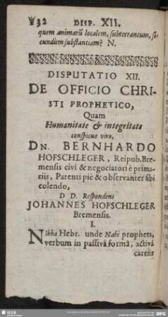 Disputatio XII. De Officio Christi Prophetico