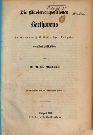 Die Claviercompositionen Beethovens in der neuen J. G. Cotta'schen Ausgabe von Lebert, Faißt, Bülow