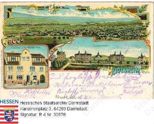 Heidesheim, Panorama und Teilansicht Siechenanstalt und Gasthaus von Jos. Metzler Witwe auf Grußpostkarte
