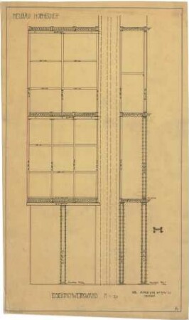 Billing, Hermann; Karlsruhe, Eisenlohrstr. 45; Haus Hornecker (Rothfuss) - Eisenfachwerkwand (Schnitt)