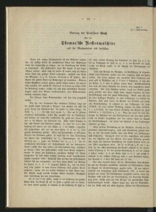 Thomas'sche Rechenmaschine und die Manipulation mit derselben