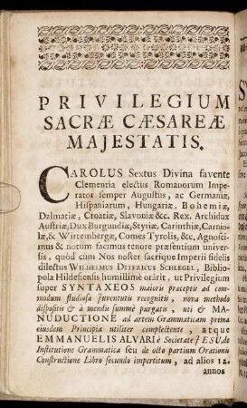 Privilegium Sacræ Cæsareæ Majestatis.