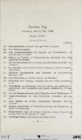 Zweiter Tag: Samstag, den 6. Mai 1939 Beginn 15 Uhr (Nr. 207-440)
