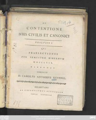 Prolusio 1: De Contentione Ivris Civilis Et Canonici
