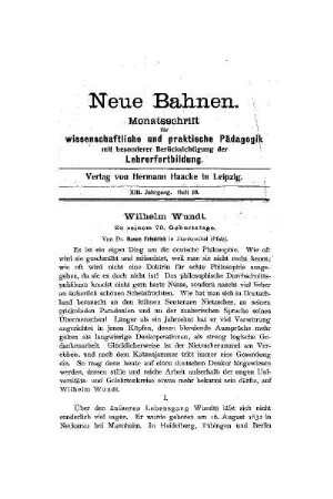 Wilhelm Wundt : zu seinem 70. Geburtstage