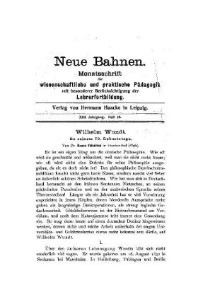 Wilhelm Wundt : zu seinem 70. Geburtstage
