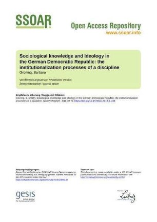 Sociological knowledge and Ideology in the German Democratic Republic: the institutionalization processes of a discipline