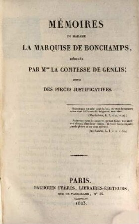 Mémoires de Madame la Marquise de Bonchamps