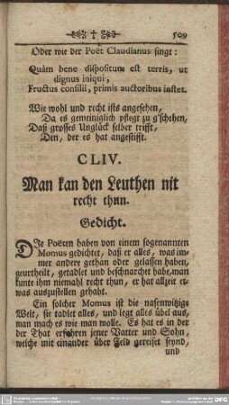 CLIV. Man kan den Leuthen nit recht thun. Gedicht