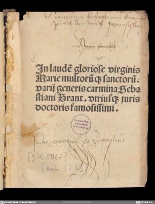 Carmina in laudem virginis Mariae multorumque sanctorum.