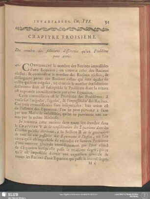 Chapitre Troisième. Du nombre des solutions différentes qu'un Problême peut avoir