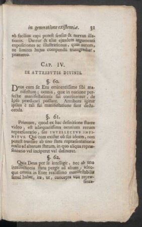 Cap. IV. De Attributis Divinis