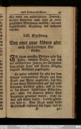 XIII. Erzehlung. Von einer zwar kühnen aber auch fürchterlichen Geschichte.