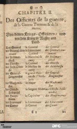 Chapitre II. [VIII.] Des Officiers de la guerre... Von denen Kriegs-Officieren...