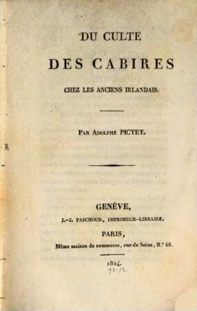 Du culte des Cabires chez les anciens Irlandais
