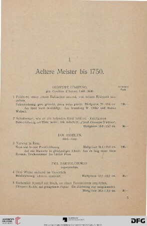 I. Aeltere Meister bis 1750 (Nr. 1-230)