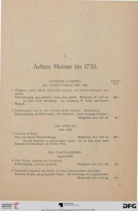 I. Aeltere Meister bis 1750 (Nr. 1-230)