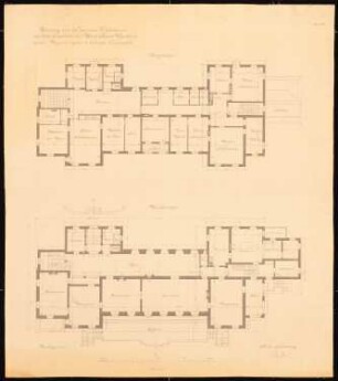 Wohnhaus Franz Wertheim, Berlin-Grunewald: Grundrisse Hauptgeschoss und Obergeschoss, 1:100