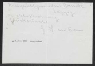 Brief von Gerhart Hauptmann und Margarete Hauptmann an Erwin Bumke
