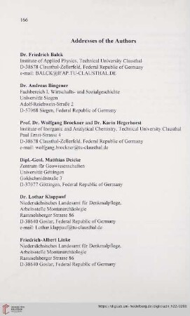 Addresses of the Authors