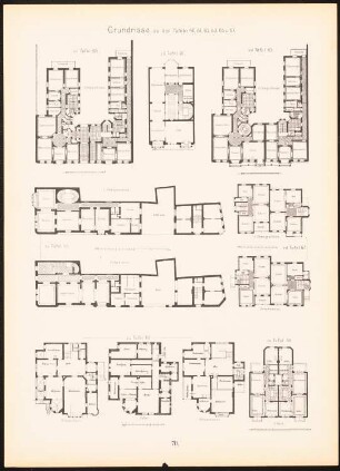 Grundrisse Straßburg, Düsseldorf, Elberfeld, Köln, Offenbach/Main: Grundrisse (aus: Moderne Neubauten, 1.Jg., 1894, hrsg. W. Kick)