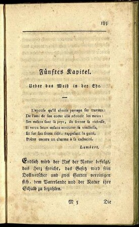 Fünftes Kapitel. Ueber das Weib in der Ehe.