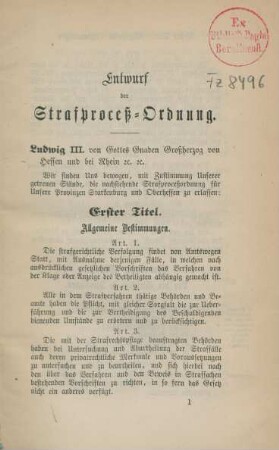 Entwurf der Strafproceß-Ordnung, nebst Motiven
