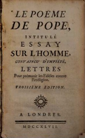 Le poeme intitulé essay sur l'homme