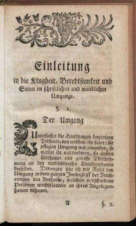 Einleitung in die Klugheit, Beredtsamkeit und Sitten im schriftlichen und mündlichen Umgange